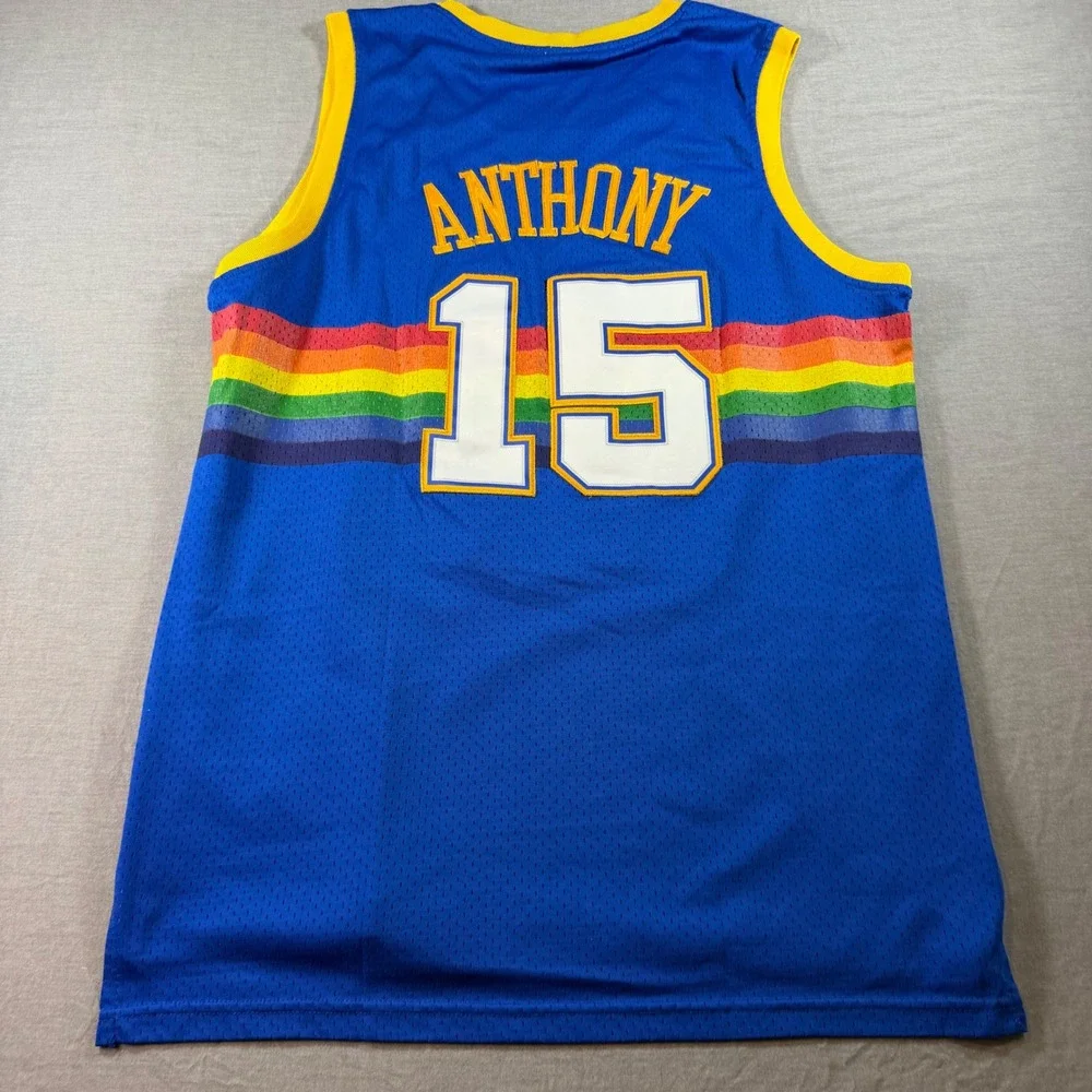 Adidas Denver Nuggets Jersey Mens L Blue Excellent Carmelo Anthony 15 Rainbow